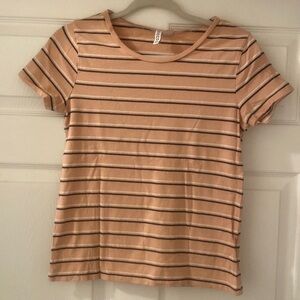 H&M Medium T-shirt, Peach with black & white stripes. A1